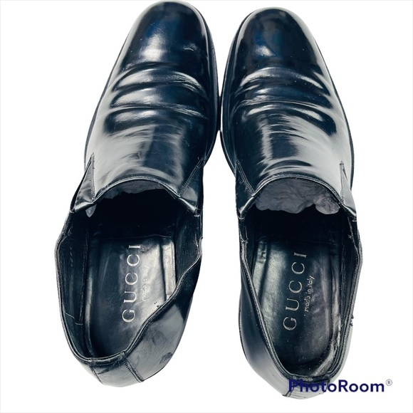 GUCCI Mens Dress Shoes Black Patent Leather Loafer Smoking Slipper Size 9.5 D main image 9